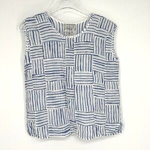 Lesley Ashworth Hawaii Tank Top Womens M Blue White Patchwork Boho‎ Lightweight
